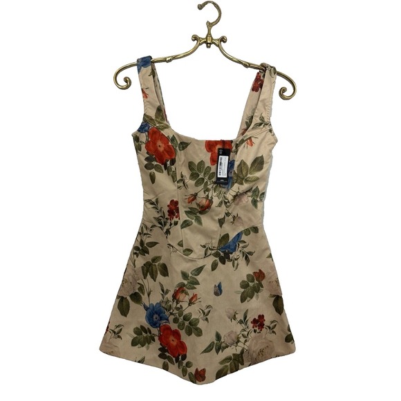 Pretty Little Thing Tan Floral Sleeveless Corset Dress US‎ 0 NEW - Picture 1 of 5
